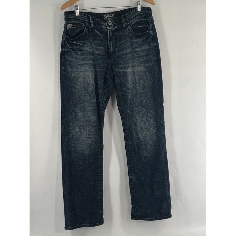 Buckle SLVG Salvage Jeans Men 34x32 Mayhem Regular Bootcut Dark Wash Denim